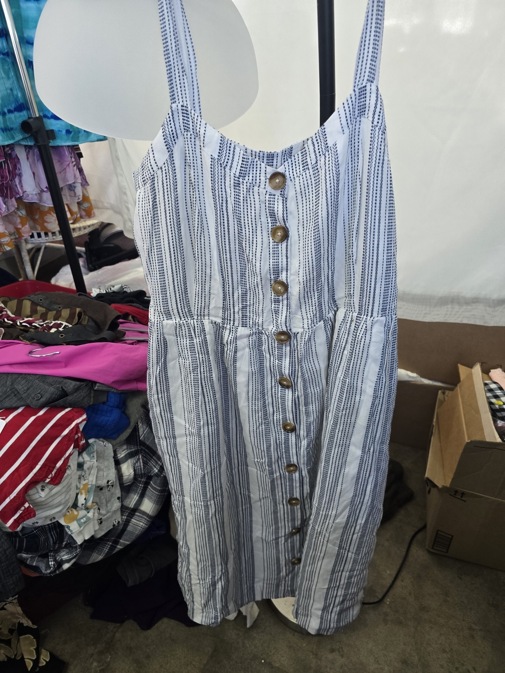 LOFT Blue and White Striped Midi Sundress